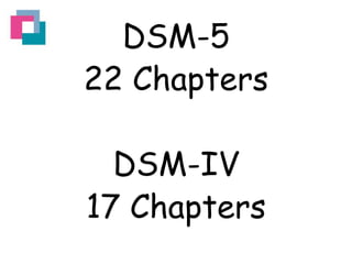 DSM-5
22 Chapters
DSM-IV
17 Chapters

 