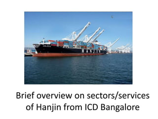 Brief overview on sectors/services
of Hanjin from ICD Bangalore
 