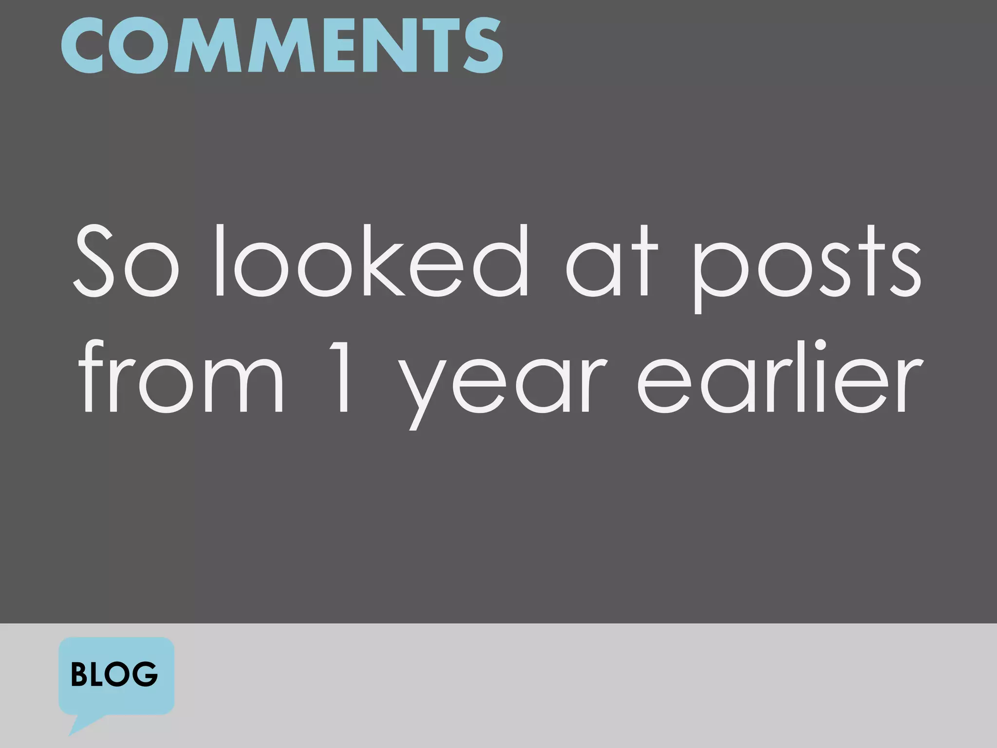 COMMENTS

So looked at posts
from 1 year earlier

BLOG
 
