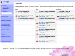 OpinOven tuotekortit: http://www.lshelmet.fi/forum/topics/hyvien-k-yt-nt-jen-kuvaaminen-opinoven-tuotekortit-esimerkkin
 