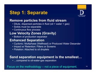 Step 1: Separate
Remove particles from fluid stream
• Dilute, dispersed particles in fluid (oil + water + gas)
• Solids mu...