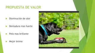 PROPUESTA DE VALOR
 Disminución de olor
 Dentadura mas fuerte
 Pelo mas brillante
 Mejor ánimo
 