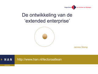 http://www.han.nl/lectoraatlean
De ontwikkeling van de
‘extended enterprise’
Jannes Slomp
 