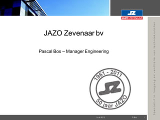 Specialistintoegangenventilatievantechniekruimten
16-6-2015 P.Bos 1
JAZO Zevenaar bv
Pascal Bos – Manager Engineering
 