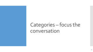 Categories – focus the
conversation

32

 