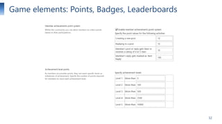 Game elements: Points, Badges, Leaderboards

32

 