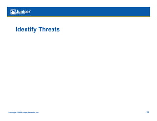 Identify Threats




Copyright © 2009 Juniper Networks, Inc.   25
 