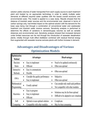 Water Management Decision support systems, optimization models and ...
