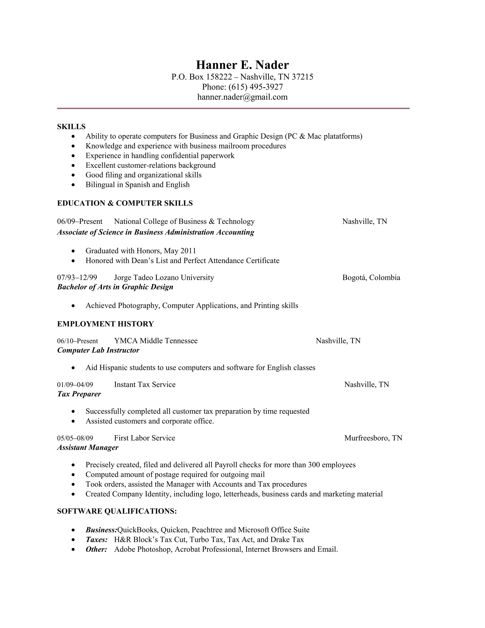 Hanner e nader resume pdf