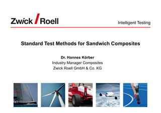 testXpo2021
Standard Test Methods for Sandwich Composites
October 2021
Intelligent Testing
Standard Test Methods for Sandwich Composites
Dr. Hannes Körber
Industry Manager Composites
Zwick Roell GmbH & Co. KG
 