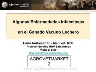 Algunas Enfermedades Infecciosas  en el Ganado Vacuno Lechero Hans Andresen S. - Med.Vet. MSc. Profesor Emérito UNM San Marcos Visita el blog: http://handresen.perulactea.com/ AGROVETMARKET 2 