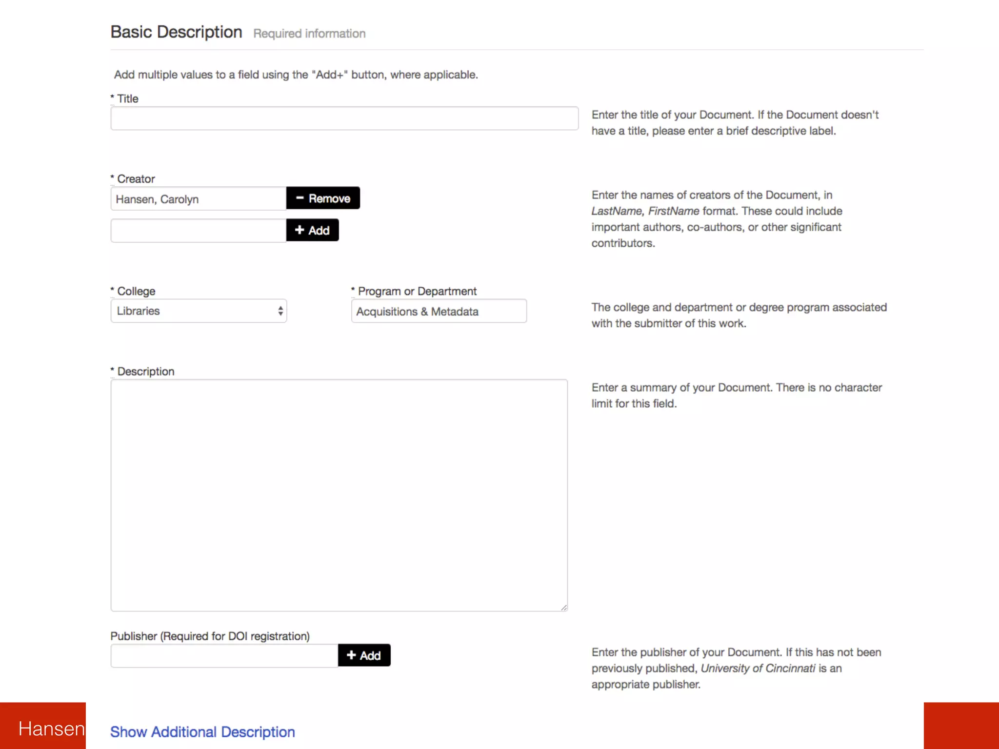 Hansen | Metadata for IRs
 
