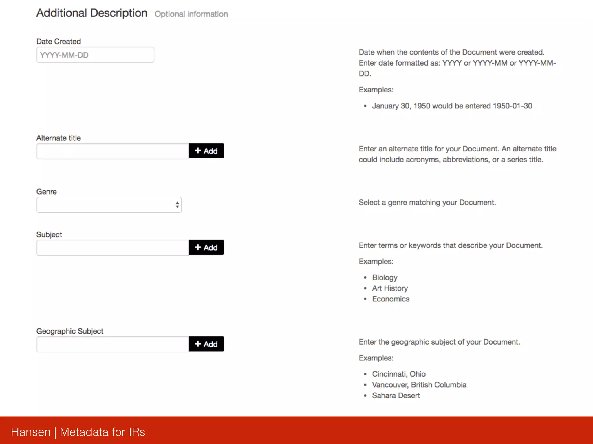 Hansen | Metadata for IRs
 