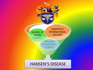 HANSEN’S DISEASE
DIPLOMA
IN MEDICAL
SCIENCE
SCHOOL OF
ALLIED
SCIENCE
WINDFIELD
INTERNATIONAL
COLLEGE
 