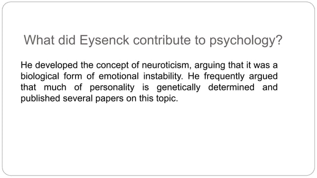 Hans Eysenck theory of Personality | PPTX