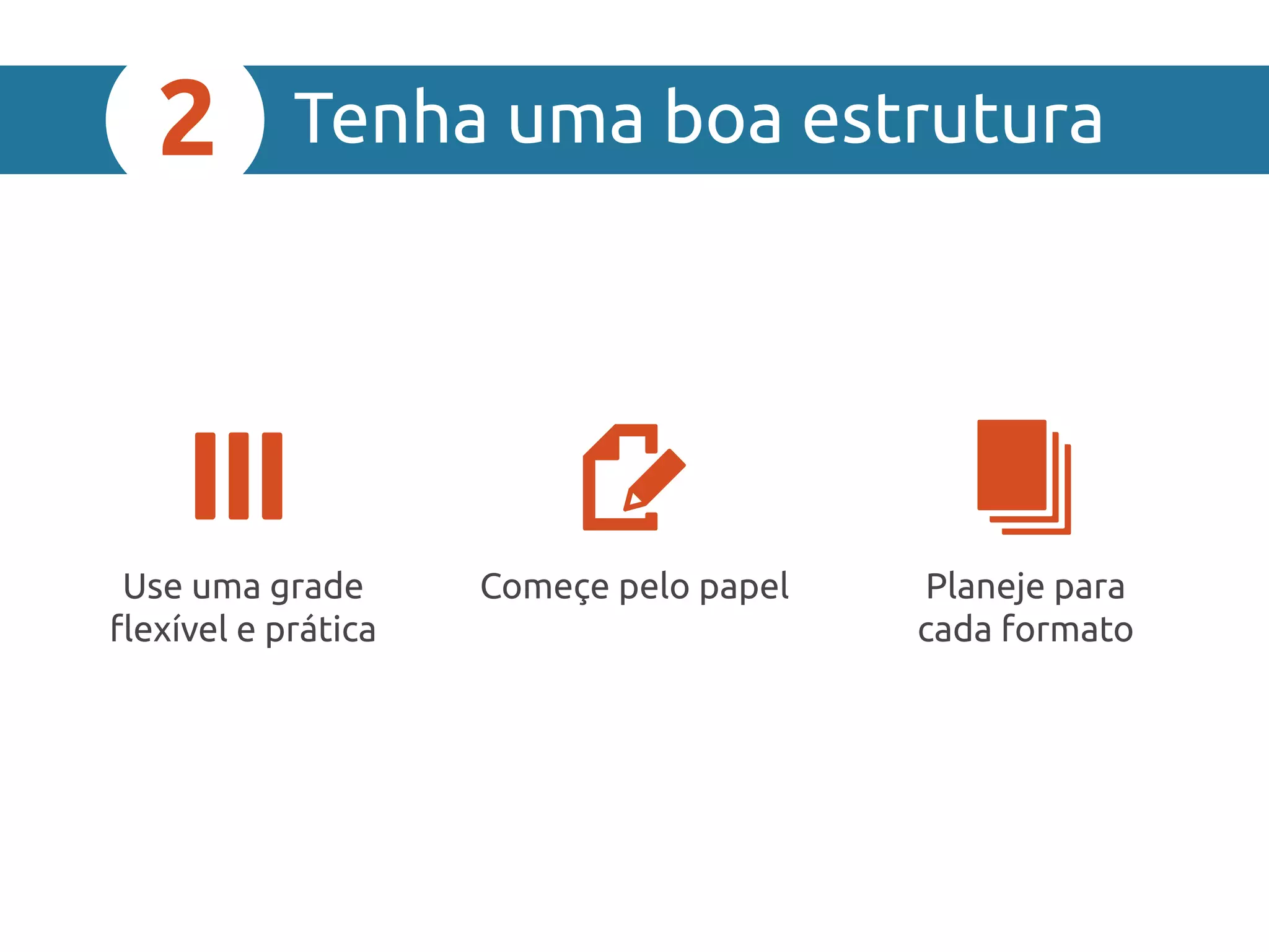 Tenha uma boa estrutura2
Use uma grade
flexível e prática
Começe pelo papel Planeje para
cada formato


 