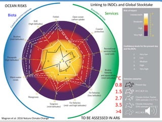 Magnan et al. 2016 Nature Climate Change
Linking to INDCs and Global StocktakeOCEAN RISKS
2.7
1.5
>4
3.5
0.8
TO BE ASSESSED IN AR6
°C
ServicesBiota
 