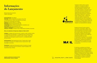 Informações
                                                                                    Fundada em 2003 no Rio de Janeiro,
                                                                                    a Maestra é o resultado da união de
                                                                                    profissionais de grande experiência nos

do Lançamento                                                                       mercados imobiliário e financeiro. Seus
                                                                                    sócios estão presentes no mercado há mais
                                                                                    de 10 anos e, durante esse período, foram
                                                                                    responsáveis pelo desenvolvimento de
Memorial descritivo provisório                                                      dezenas de empreendimentos imobiliários
(sujeito a alterações)                                                              entre prédios residenciais e comerciais,
                                                                                    hotéis e shopping centers. A Maestra foi
                                                                                    criada com o objetivo de desenvolver
Empreendimento: Hans Wegner                                                         empreendimentos que, além da qualidade,
Descrição: Edifício residencial com subsolo, térreo, PUC                            mostrassem também uma preocupação com
e 5 pavimentos tipo (o último com direito de uso da laje).                          a arquitetura e o design, sempre visando que
Memorial de Incorporação já pré-notado                                              os clientes tenham satisfação em morar ou
Endereço: Rua Álvaro Ramos 42 – Botafogo                                            trabalhar nos empreendimentos realizados.
Realização: Maestra Empreendimentos Ltda
Incorporação: Maestra-SPE4 Empreendimentos Imobiliários Ltda
Construção: Makil Empreendimentos Ltda
Projeto de Arquitetura: Carlos Eduardo Calmon                                       Atuando há mais de 15 anos na área de
Interiores e Fachada: Christiane Laclau e Rafael Borelli Arquitetos Associados      construção e incorporação, a Makil é uma
                                                                                    empresa de pequeno porte bastante versátil,
Obras em andamento. Entrega das unidades em Maio de 2011                            tendo realizado obras comerciais de grande
                                                                                    porte, casas e prédios. Especializou-se na
Unidades: 5 unidades (de frente) de sala e 3 quartos (1 suíte), varanda, cozinha,   construção de residências de alto padrão,
com dependência de empregada - as unidades têm 113m2 de área privativa.             com obras executadas em mais de 80% dos
5 unidades (de fundos) de sala e 2 quartos (1 suite), varanda, cozinha, com         condomínios da Barra da Tijuca.
dependência de empregada ou quarto reversível - as unidades têm 89m2                A manutenção da qualidade é uma constante
de área privativa.                                                                  em seus serviços, assim como o atendimento
                                                                                    personalizado, conjugando pontualidade na
Estacionamento: Cada apartamento de sala e 3 quartos têm 2 vagas                    entrega e excelência no produto final. Hoje,
de garagem na escritura. As unidades de sala e 2 quartos têm 1 vaga                 o nome MAKIL é uma referência em padrão
de garagem na escritura.                                                            de acabamento.

Pavimentos: O prédio tem 8 pavimentos sendo um subsolo com vagas
de garagem, pavimento térreo com portaria e vagas de garagem, PUC,
5 pavimentos tipo e telhado.                                                        Os interiores e arquitetura de Christiane
                                                                                    Laclau e Rafael Borelli Arquitetos Associados
                                                                                    caracterizam-se pela alta qualidade, unindo
                                                                                    simplicidade de formas e a complexidade de
                                                                                    detalhes, buscando formas primárias e volumes
                                                                                    compactos. Consideramos que o design refinado
                                                                                    é o resultado da combinação de materiais
                                                                                    diversos, sejam os rústicos ou sofisticados,
IMAGENS ILUSTRATIVAS 3D: SIMPLES STUDIO                                             apresentando com equilíbrio geométrico
DESIGN: OBLÍQUO / desenho & linguagem                                               e funcionalidade.
 