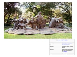 Saturnalia by Ernesto Biondi (1909),
in the Buenos Aires Botanical Gardens
Observed by Roman Republic, Roman Empire
Type Classical Roman religion
Celebrations Feasting, role reversals, gift-giving,
gambling
Observances Public sacrifice and banquet for the
god Saturn; universal wearing of
the Phrygian cap
Date December 17–23
 