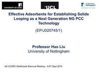 Effective Adsorbents for Establishing Solids
Looping as a Next Generation NG PCC
Technology
(EP/J020745/1)
Professor Hao Liu
University of Nottingham
UK CCSRC Strathclyde Biannual Meeting – 8-9th Sept 2015
 