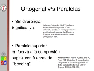 Ortogonal v/s Paralelas
• Sin diferencia
Significativa
• Paralelo superior
en fuerza a la compresión
sagital con fuerzas de
“bending”
 