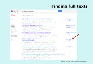 Finding full texts

Technische Universität Hamburg-Harburg
www.tub.tu-harburg.de

Google Scholar http://scholar.google.com

 