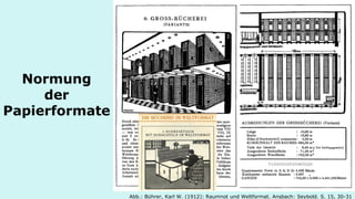 Normung der Papierformate 
Abb.: Bührer, Karl W. (1912): Raumnot und Weltformat. Ansbach: Seybold. S. 15, 30-31  