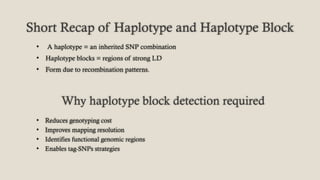 Haplotype Analysis and Detection of Haplotype Blocks Using SNP Data ...