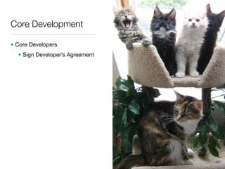 Core Development

• Core Developers
  • Sign Developer’s Agreement
 