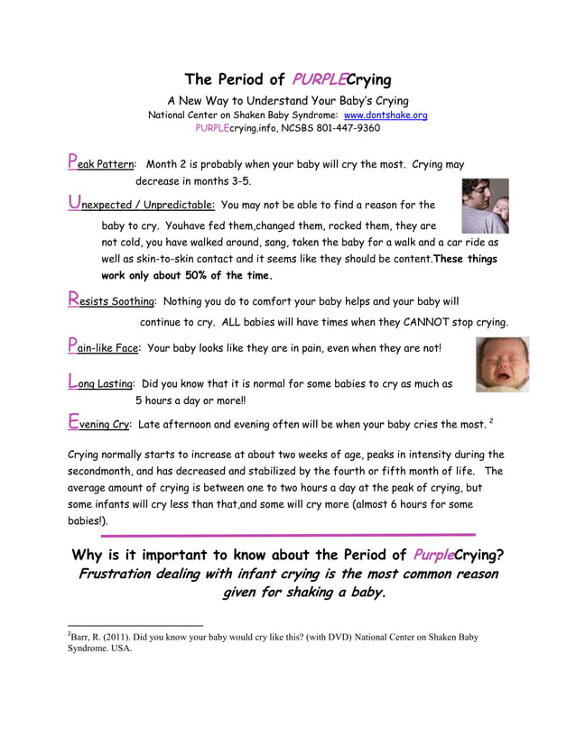 Happiest baby on the block handout, purple crying