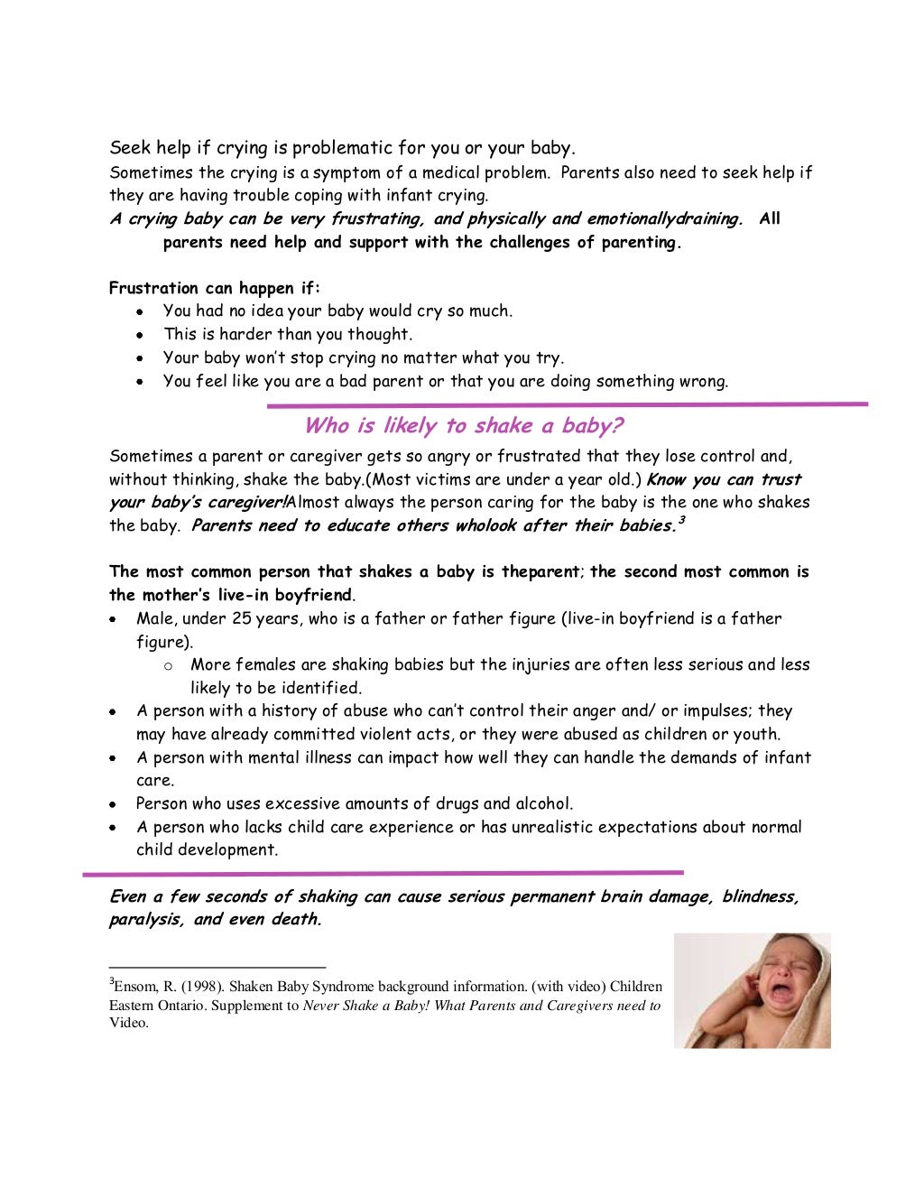 Happiest baby on the block handout, purple crying