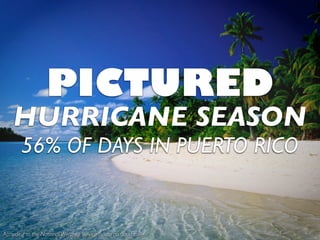 HURRICANE SEASON
56% OF DAYS IN PUERTO RICO
PICTURED
According to the National Weather Service’s data on cloud cover
 