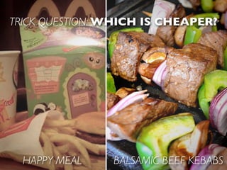 TRICK QUESTION: WHICH IS CHEAPER?
HAPPY MEAL BALSAMIC BEEF KEBABS
 