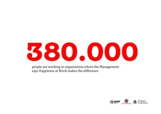 380.000 
people 
are 
working 
in 
organisation 
where 
the 
Management 
says 
Happiness 
at 
Work 
makes 
the 
difference 
 