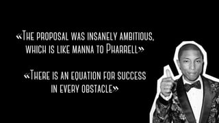 «The proposal was insanely ambitious,
which is like manna to Pharrell»
!
«There is an equation for success
in every obstacle»
 