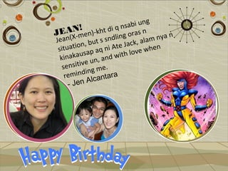 g
                            abi un
JEAX-meN! n)-kht di q ns ras n
                           go           n
Je an(            s sndlin k, alam nya
         o n, but i Ate Jac
 situati ap aq n                 e when
  kina kaus            w ith lov
              u n, and
   se nsitive me.
               g
    re mindin antara
               lc
     - Jen A
 