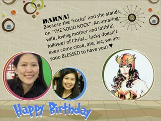 stands
           A! rocks” and she azing
  ARNshe “
D use                               m
                         K ”. An a ful
B ec a        LI D ROC nd faith
        HE SO other a
on “T ing m                              ’t
                                y doesn
 w if e, lov Christ… luck , we are
              f                   c
  foll ower o close, ate, Ja ! ♥
   e ve n come           ha  ve you
                S ED t o
    soo  o BLES
 