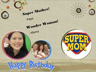 ther!
     r Mo
Supe
 - Papa
             m an!
        r Wo
 Wo n de
   - Mama
 