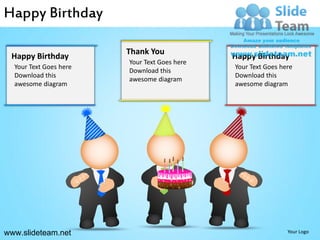 Happy Birthday

                        Thank You
 Happy Birthday                               Happy Birthday
                        Your Text Goes here
  Your Text Goes here                         Your Text Goes here
                        Download this
  Download this                               Download this
                        awesome diagram
  awesome diagram                             awesome diagram




www.slideteam.net                                              Your Logo
 