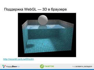 Поддержка WebGL — 3D в браузере
http://recordit.co/tLrwIDHcAH
 