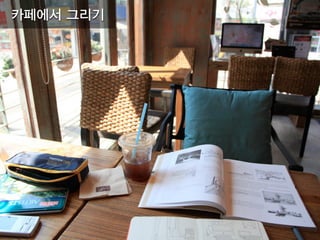 다양한 시도
10분 늦게 자거나 10분 일찍 일어나서
일찍 출근해서 카페에서
화장실에서
출퇴근하면서
껌, 사탕, 티백, 티켓, 카드,  
표지, 음반커버, 동화책
 