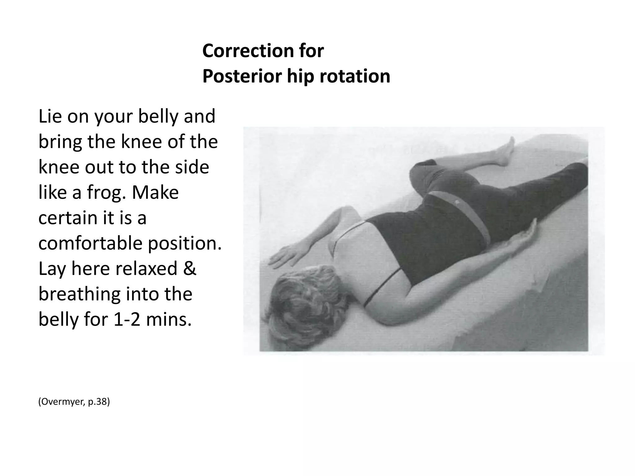 -Find the hip rotation indicator points and notice if they
    are tender. Work with the most tender hip first.
 