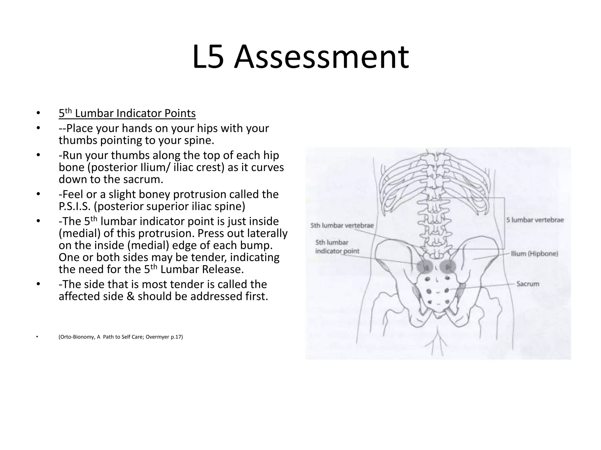 Pelvic Rock with Abdominal Breathing.

•   -Lie on your back with your knees bent and feet on the floor hip distance apart.
•   - Slightly arch your back then release it. Gently press your low back down into the
    floor & feel your pubic bone curl up to the ceiling. Then release it.
•   -Again press your low back into the floor and push into your feet (feel the pubic
    curling motion supported by the foot pressure). Now see if you can keep the belly
    relaxed and allow that pelvic rock to come only from pressing into your feet.
•   -Begin Abdominal Breathing with long slow exhales releasing out of your low back.
    Maintain a relaxed rhythm of deep inhales & exhales.
•   -As you exhale press through your feet so the weight is more on the soles. As the
    pubic bone curls up the lumbar spine flattens to the floor.
•   -As you inhale release the pressure from your feet and allow the pelvis to rock
    back to neutral.
•   -Continue rocking with your breath for 1-2 minutes. There is no need for forceful
    pressure. Everything flows gently and easily.
 