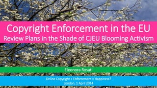 Copyright Enforcement in the EU
Review Plans in the Shade of CJEU Blooming Activism
Eleonora Rosati
Online Copyright + Enforcement = Happiness?
London, 1 April 2014
 