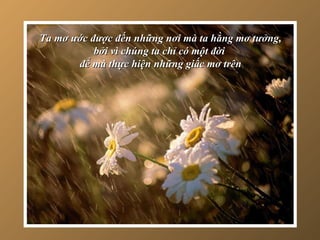 Ta mơ ước được đến những nơi mà ta hằng mơ tưởng, bởi vì chúng ta chỉ có một đời  để mà thực hiện những giấc mơ trên 