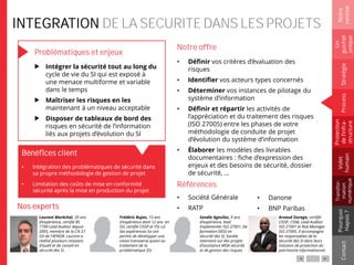 INTEGRATION DE LA SECURITE DANS LES PROJETS
Problématiques et enjeux
Intégrer la sécurité tout au long du
cycle de vie du SI qui est exposé à
une menace multiforme et variable
dans le temps
Maîtriser les risques en les
maintenant à un niveau acceptable
Disposer de tableaux de bord des
risques en sécurité de l’information
liés aux projets d’évolution du SI
Notre offre
• Définir vos critères d’évaluation des
risques
• Identifier vos acteurs types concernés
• Déterminer vos instances de pilotage du
système d’information
• Définir et répartir les activités de
l’appréciation et du traitement des risques
(ISO 27005) entre les phases de votre
méthodologie de conduite de projet
d’évolution du système d’information
• Élaborer les modèles des livrables
documentaires : fiche d’expression des
enjeux et des besoins de sécurité, dossier
de sécurité, …
Références
• Société Générale
• RATP
Notre
constat
Un
guichet
unique
Pourquoi
Hapsis?
ContactProcess
Volet
humain
Stratégie
Transfor-
mation
numérique
Protection
del’infra-
structure
Nos experts
Laurent Maréchal, 20 ans
d’expérience, certifié BS
7799 Lead Auditor depuis
2005, membre de la CN 27
SSI de l'AFNOR. Laurent a
réalisé plusieurs missions
d’audit et de conseil en
sécurité des SI.
Frédéric Bujon, 15 ans
d'expérience dont 12 ans en
SSI, certifié CISSP et ITIL v3.
Ses expériences lui ont
permis de développer une
vision transverse quant au
traitement de la
problématique SSI.
Sandie Agesilas, 9 ans
d’expérience, lead
Implementer ISO 27001. De
formation DESS en
sécurité des SI, Sandie
intervient sur des projets
d’assistance MOA sécurité
et de gestion des risques.
Arnaud Ouraga, certifié
CISSP, CISM, Lead Auditor
ISO 27001 et Risk Manager
ISO 27005. Il accompagne
les responsables de la
sécurité des SI dans leurs
missions de protection du
patrimoine informationnel.
Bénéfices client
• Intégration des problématiques de sécurité dans
sa propre méthodologie de gestion de projet
• Limitation des coûts de mise en conformité
sécurité après la mise en production du projet
• Danone
• BNP Paribas
 