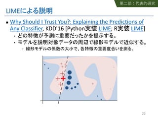 LIME
n Why Should I Trust You?: Explaining the Predictions of
Any Classifier, KDD'16 [Python LIME; R LIME]
•
•
22
 