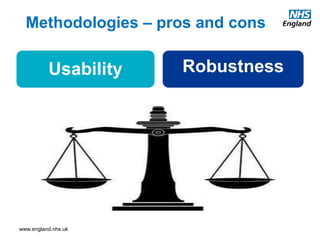 www.england.nhs.uk
Methodologies – pros and cons
RobustnessUsability
 