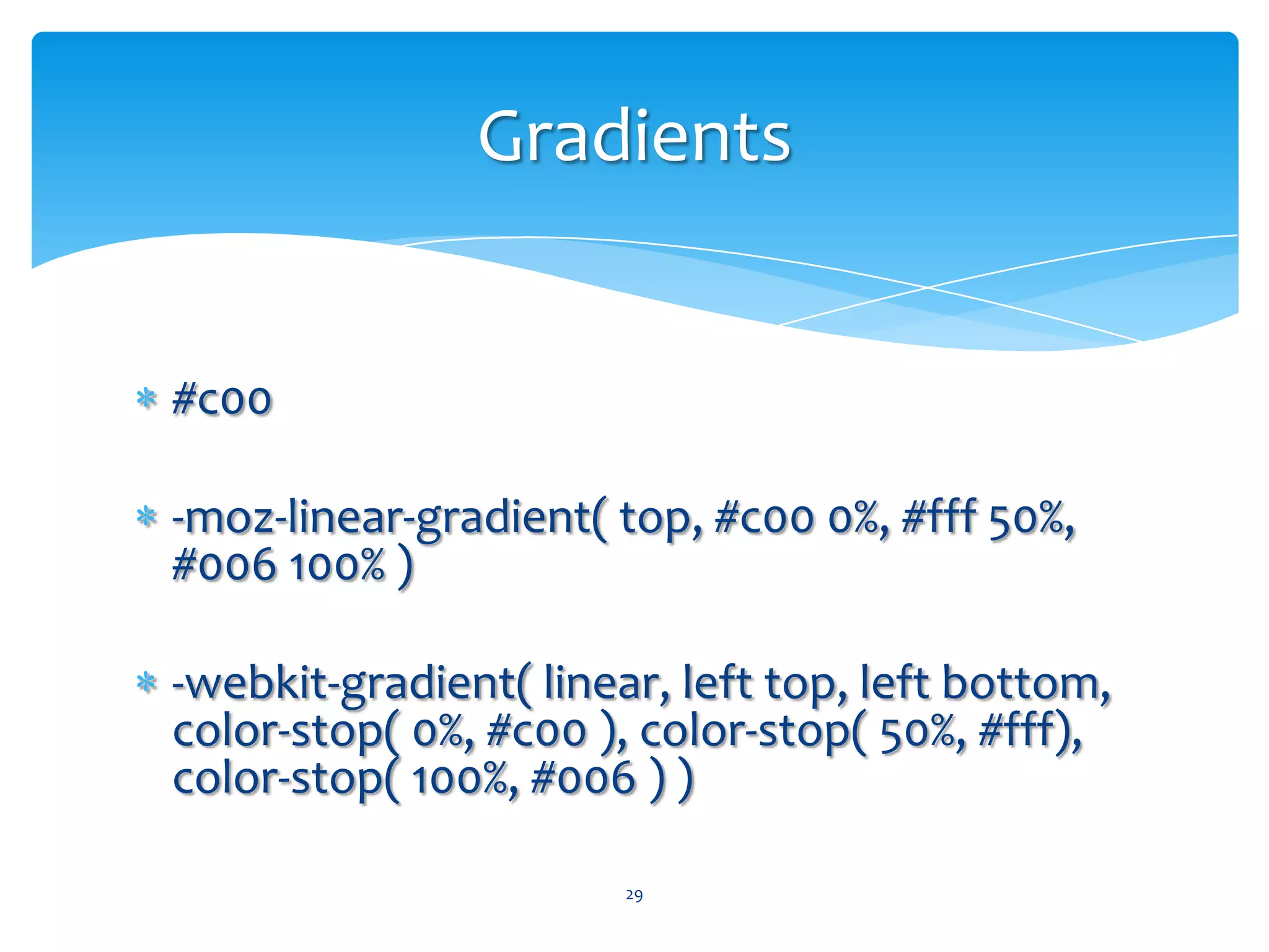<strong>Liones<strong>strong { background: #054780; padding: 20% 10%; border-radius: 0 10% 10% 0; }strong:after { content: “·” }28Ronde hoekjes