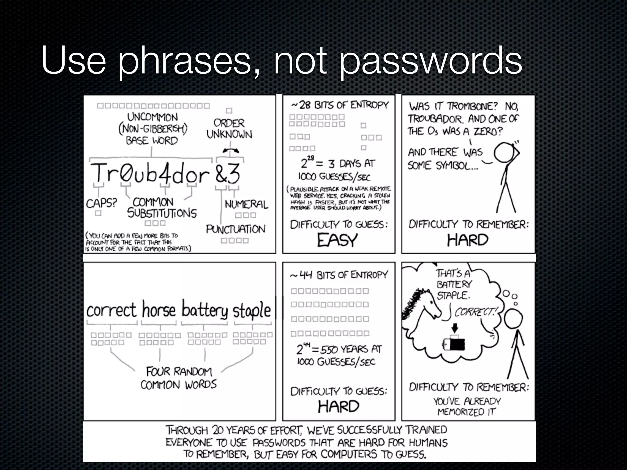 Use phrases, not passwords
 